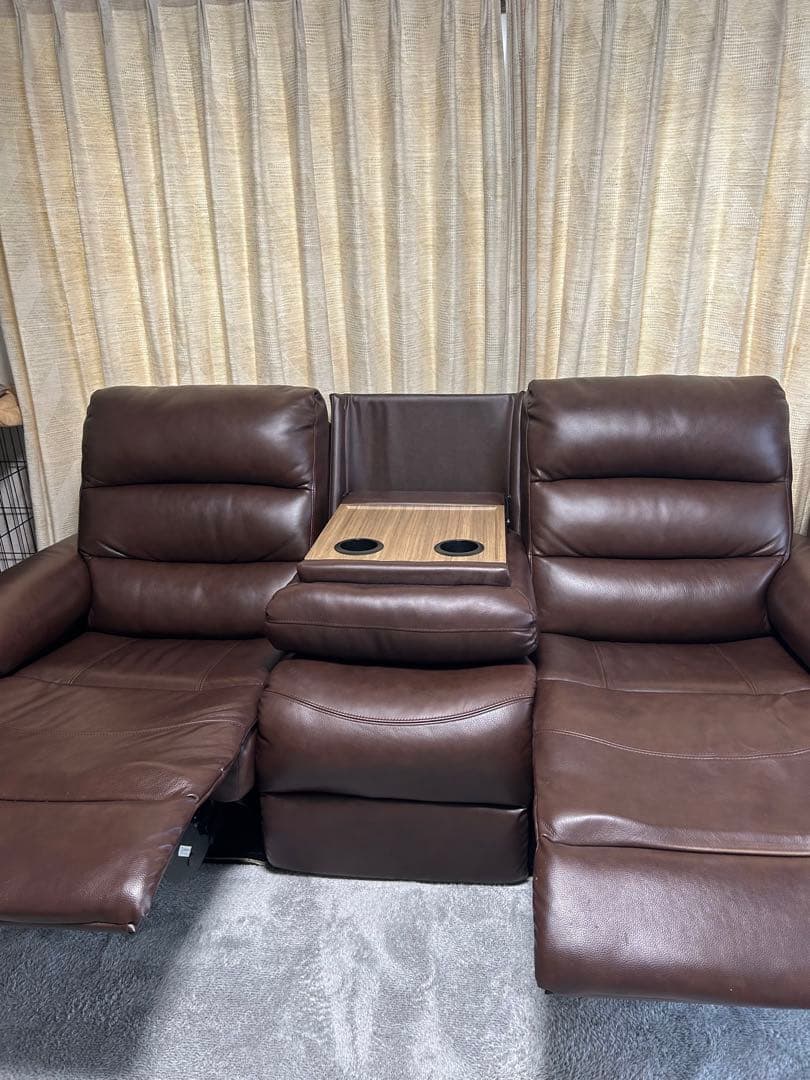 ニトリ　電動リクライニングソファ　Nビリーバ　ダークブラウン　厚革　厚皮