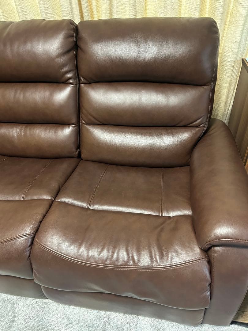 ニトリ　電動リクライニングソファ　Nビリーバ　ダークブラウン　厚革　厚皮
