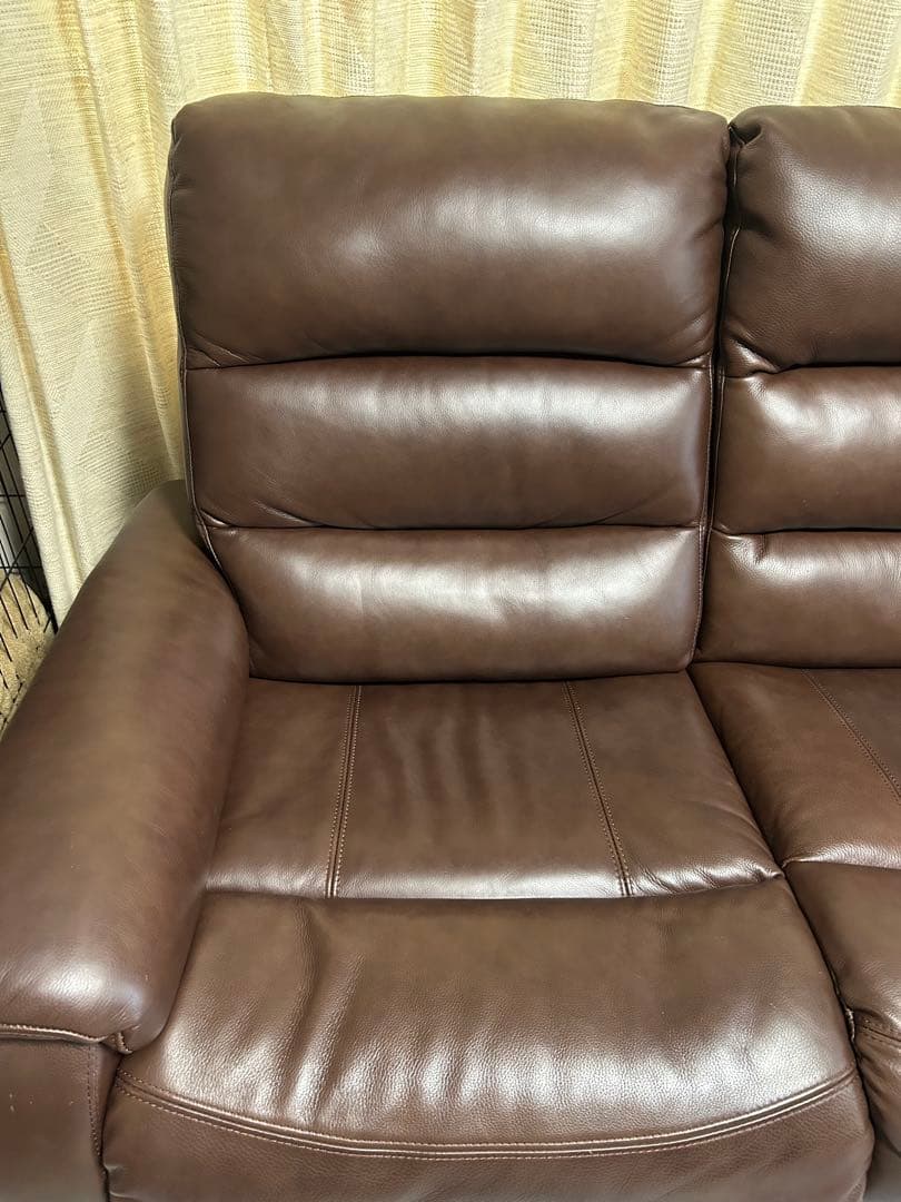 ニトリ　電動リクライニングソファ　Nビリーバ　ダークブラウン　厚革　厚皮