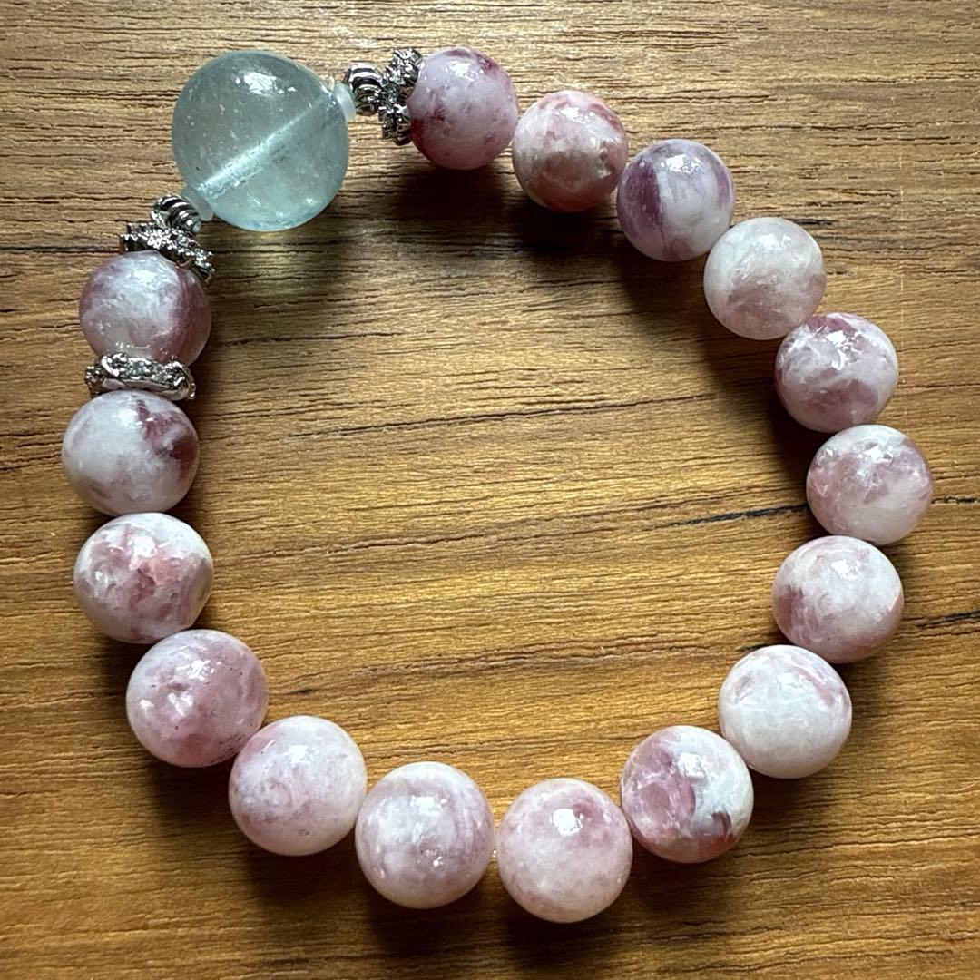 可愛いピンクレピドライトシリカとアクアマリンのブレス❥