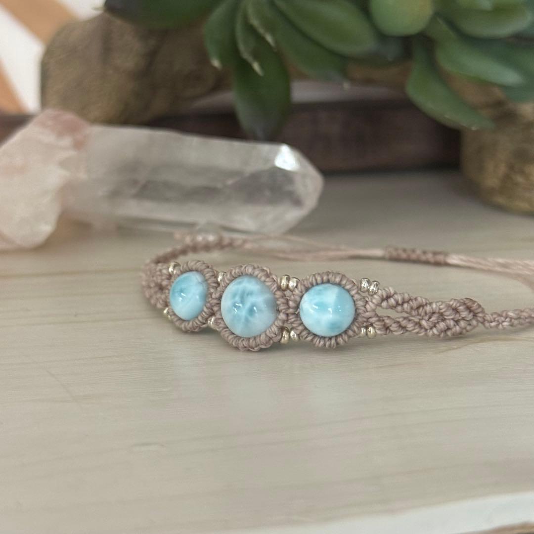 ラリマー ブレスレット ３連10mm 8mm マクラメ 高品質 ドミニカ　一点物