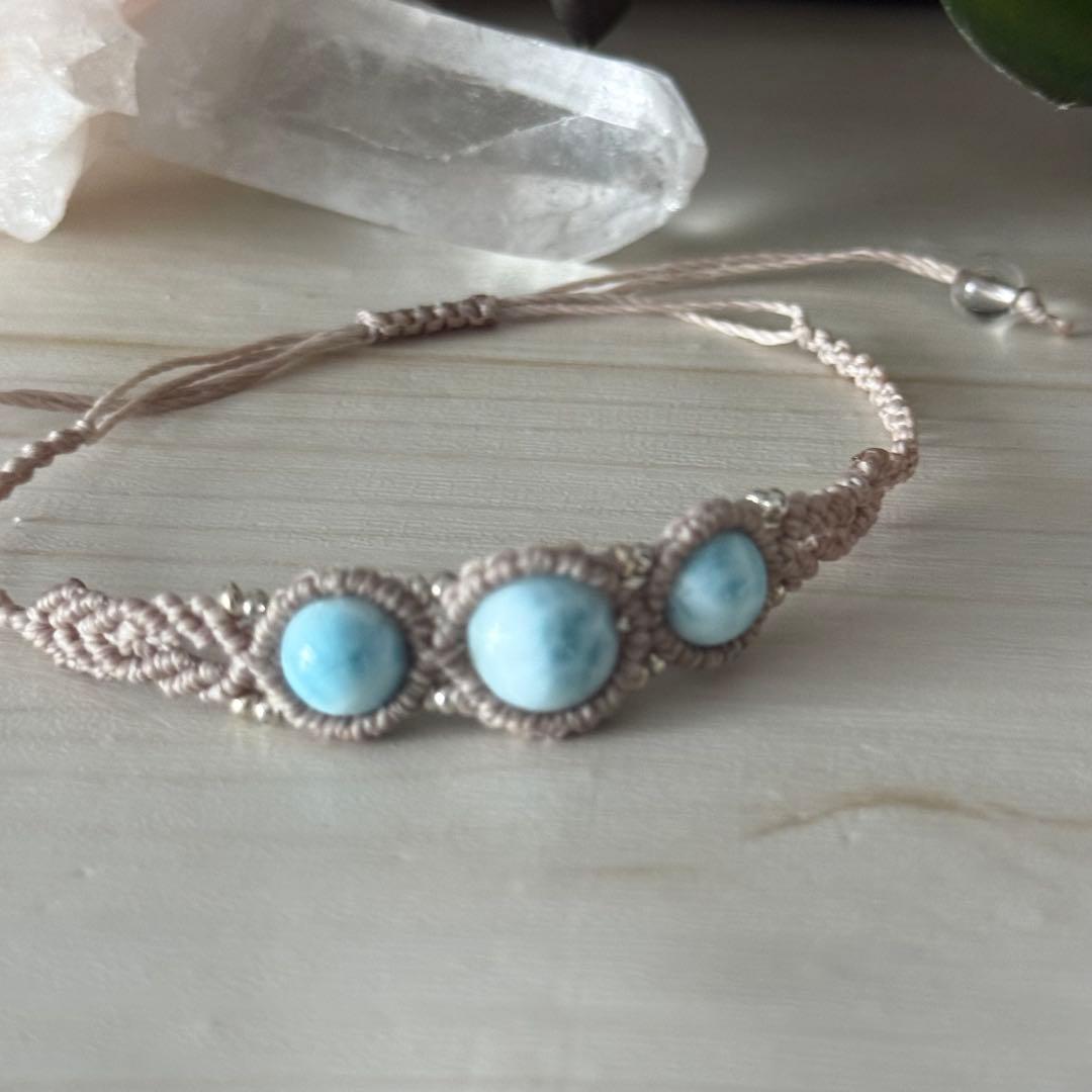 ラリマー ブレスレット ３連10mm 8mm マクラメ 高品質 ドミニカ　一点物