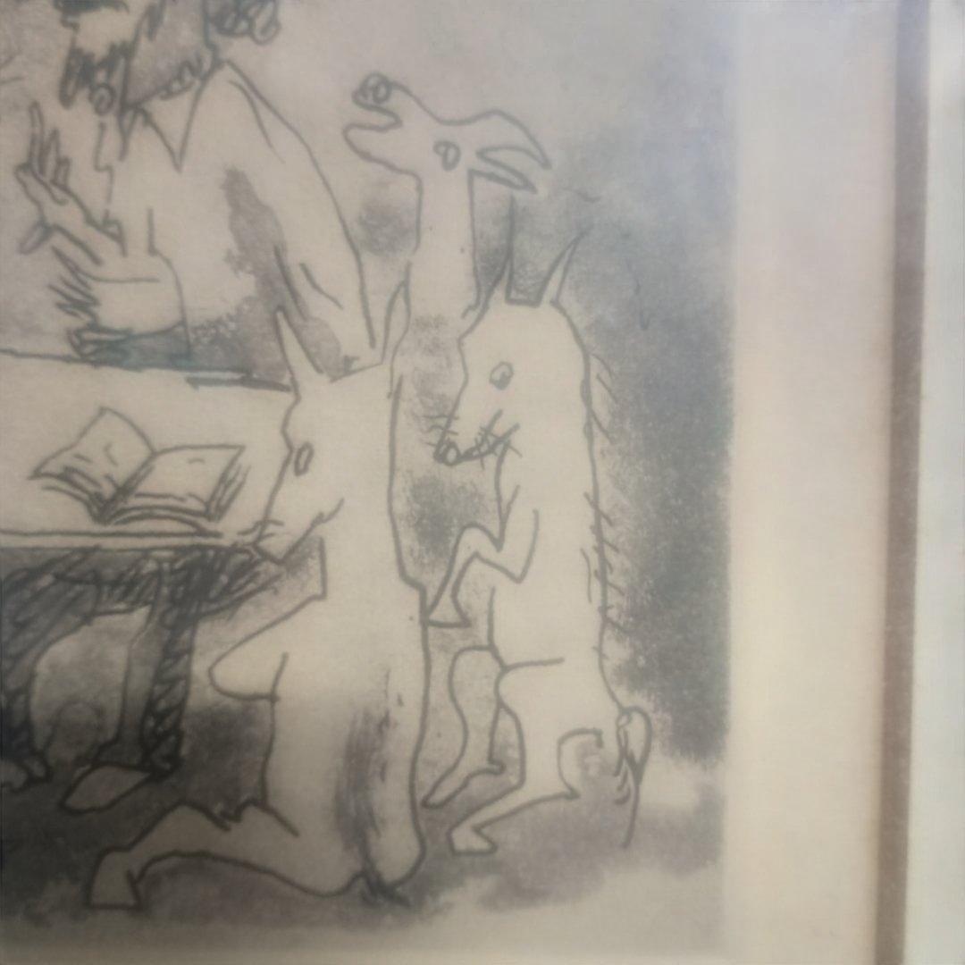 5677）此木三男（このきみつお） エッチング「耳立てて師の話聞きたまえ」EA