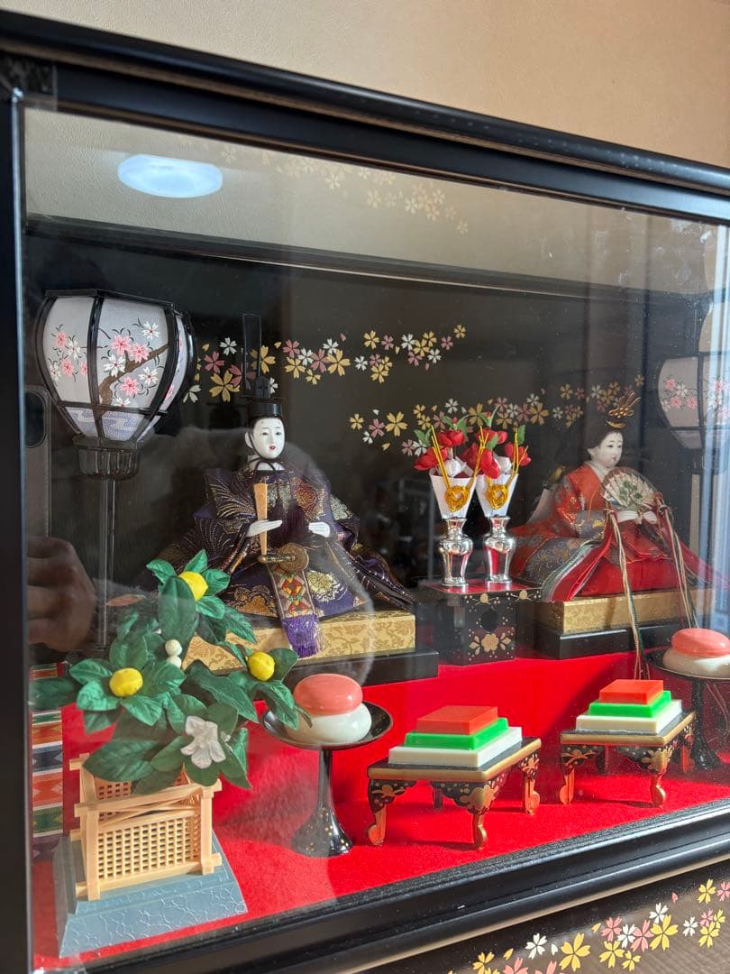 雛人形セット 花柄ディスプレイケース付き
