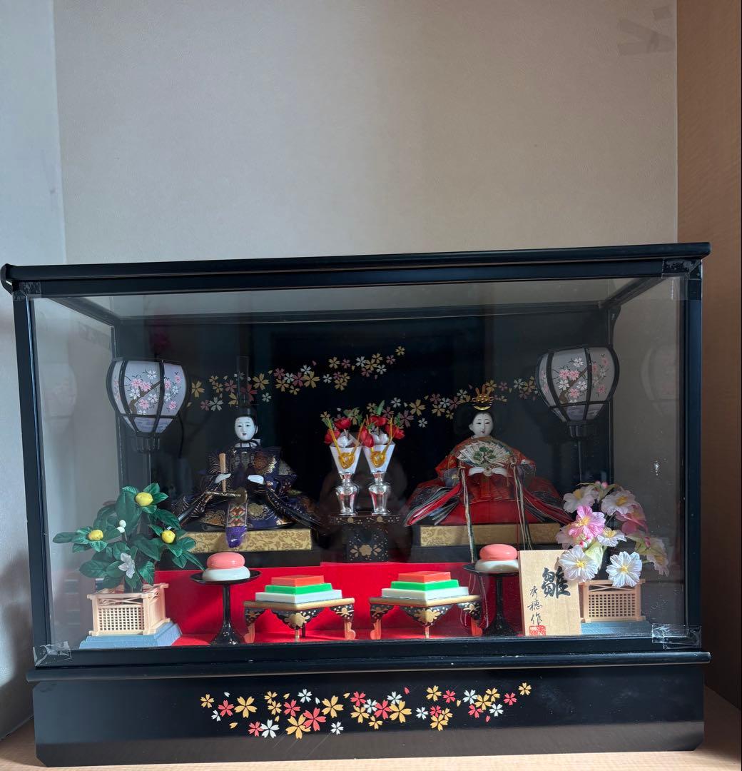 雛人形セット 花柄ディスプレイケース付き