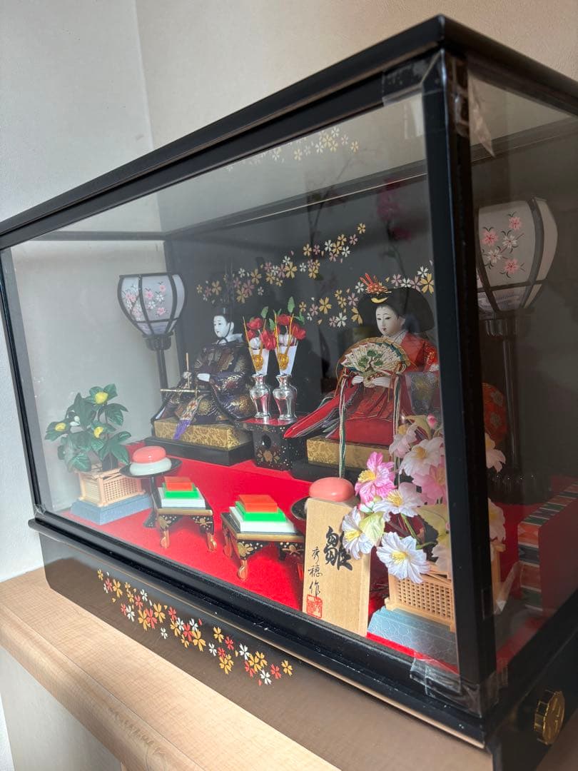 雛人形セット 花柄ディスプレイケース付き
