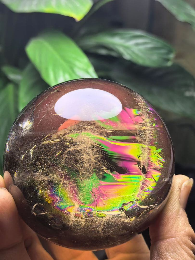 天然石 虹あり　スモーキークォーツのスフィア　丸玉YY996G.296