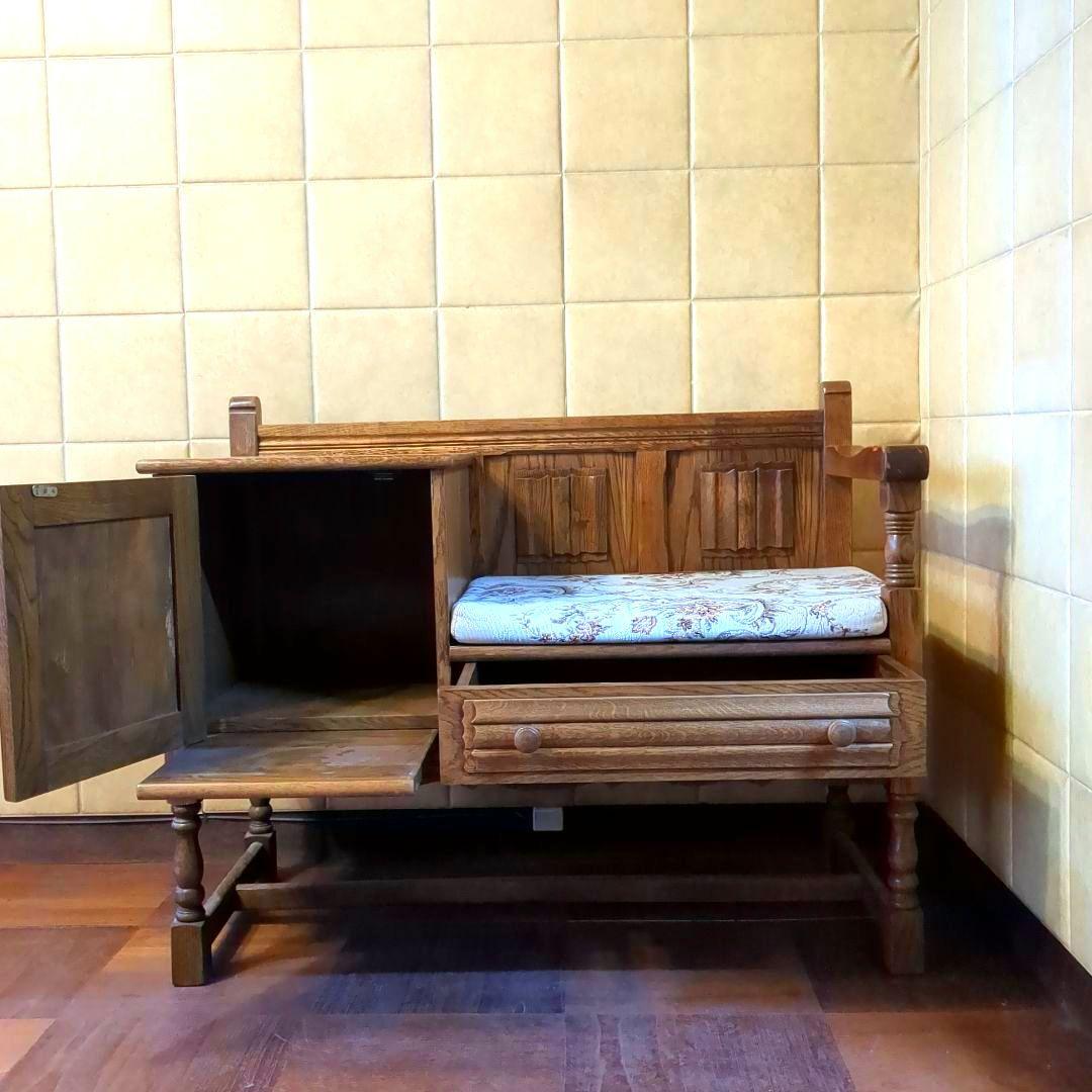 オーク材　テレフォンベンチ　電話台　アンティーク