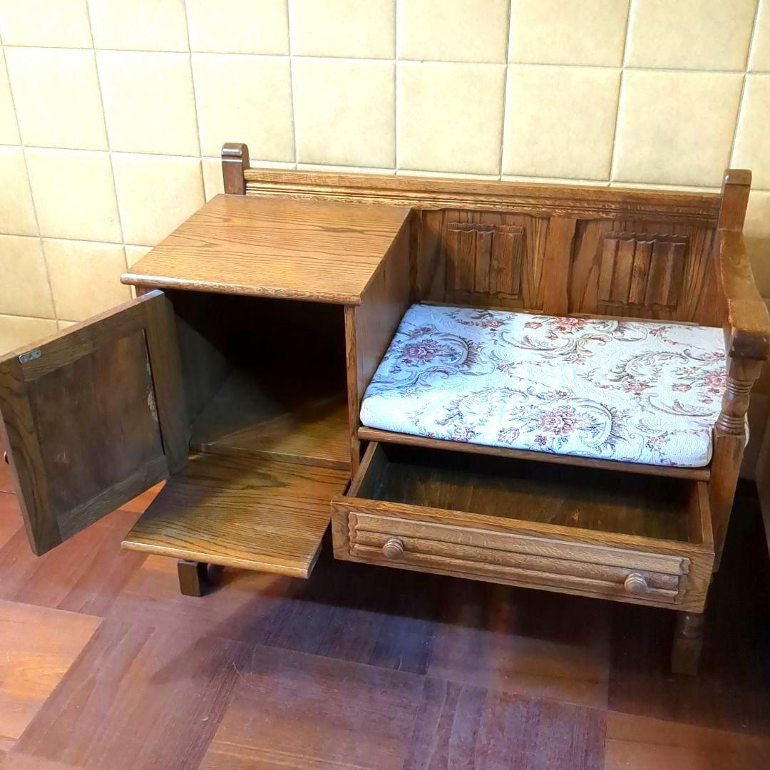 オーク材　テレフォンベンチ　電話台　アンティーク