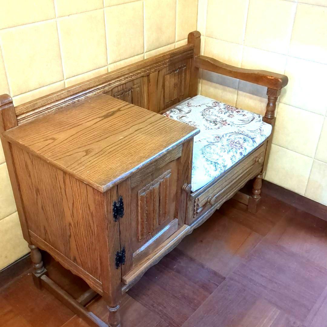 オーク材　テレフォンベンチ　電話台　アンティーク