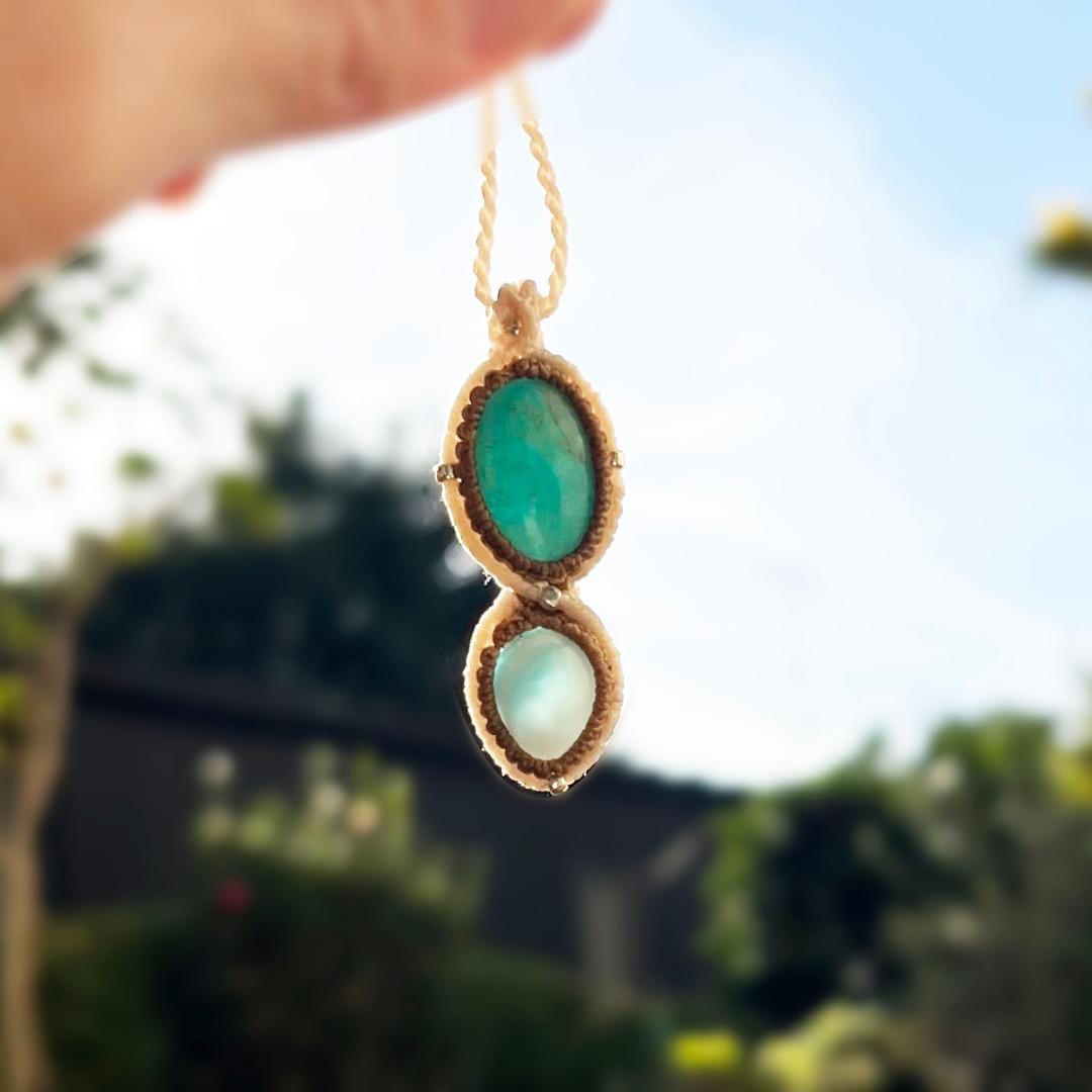 ＊アマゾナイトとラリマーのマクラメネックレス＊