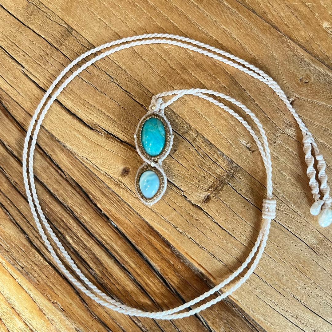 ＊アマゾナイトとラリマーのマクラメネックレス＊