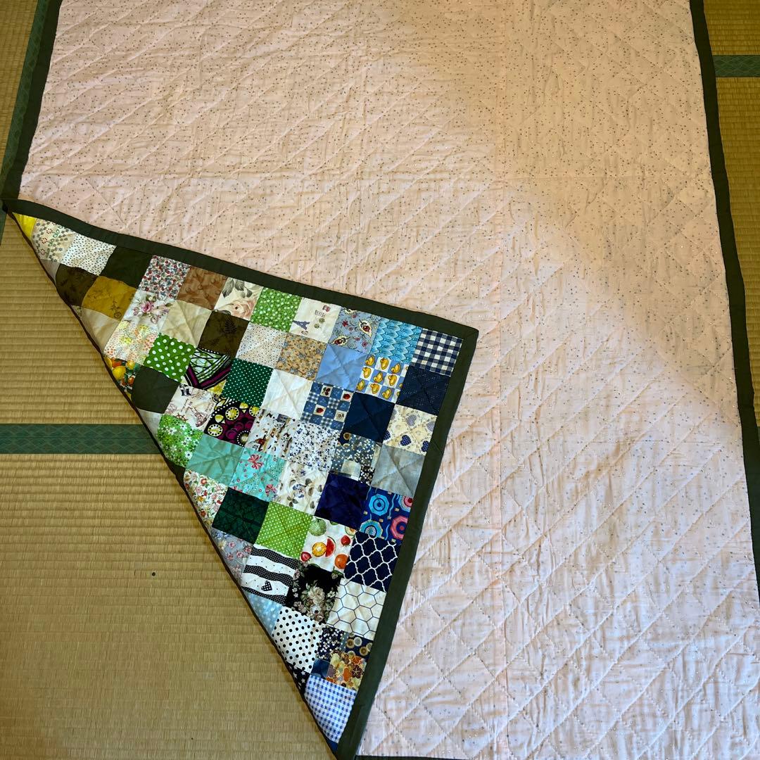 値下げ！手縫いパッチワーク　ベッドカバー(特大)　230×130㎝ おまけ付き