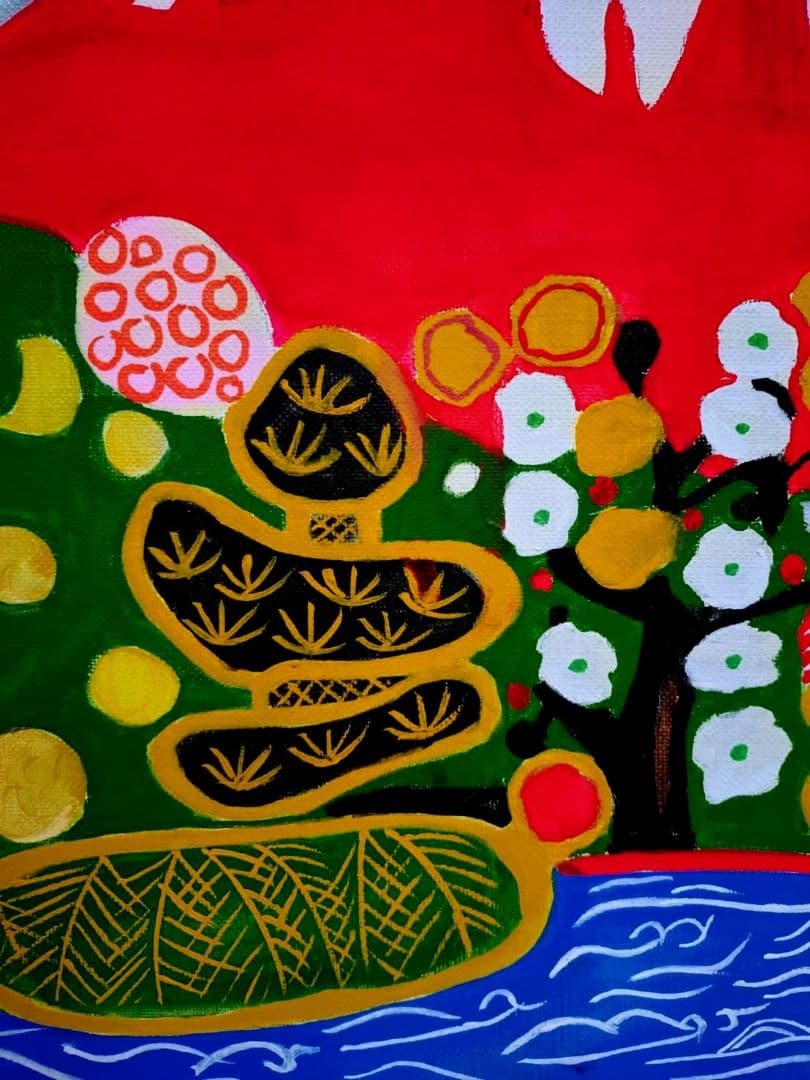 【F6号】片岡球子【花咲く富士】手描き作品/サイン有/油彩/アクリル/額縁/額装