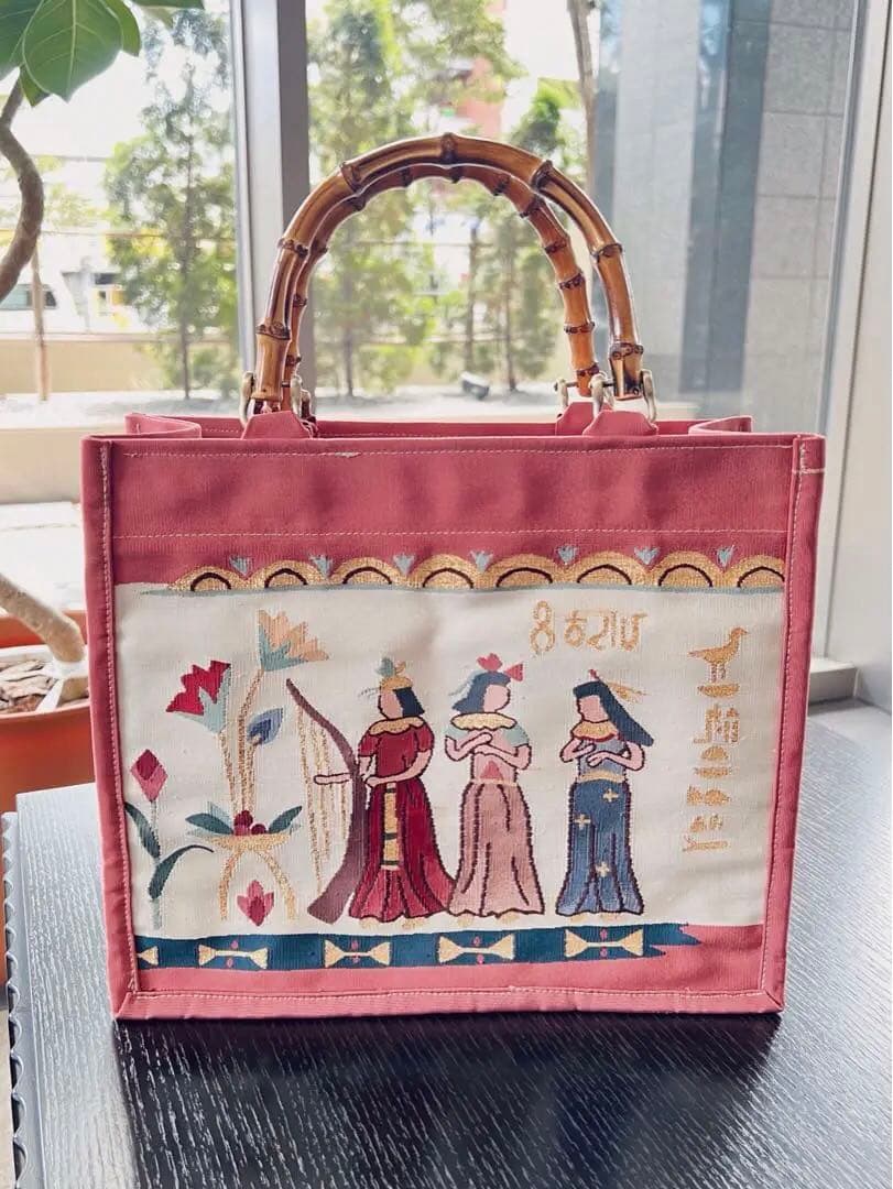 姫様　エジプト　文字　トートバッグ　手作り　一点もの　綴れ織　バングー