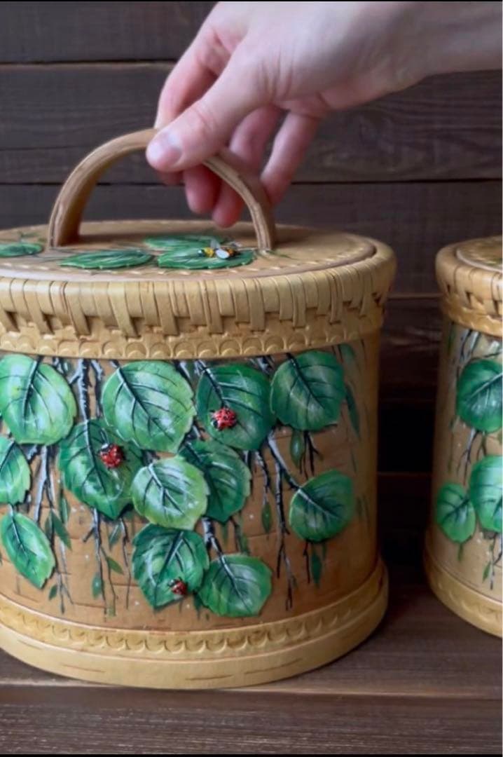 ロシア雑貨☆白樺 ベレスタ収納ボックスA ハンドペイントbox マトリョーシカ