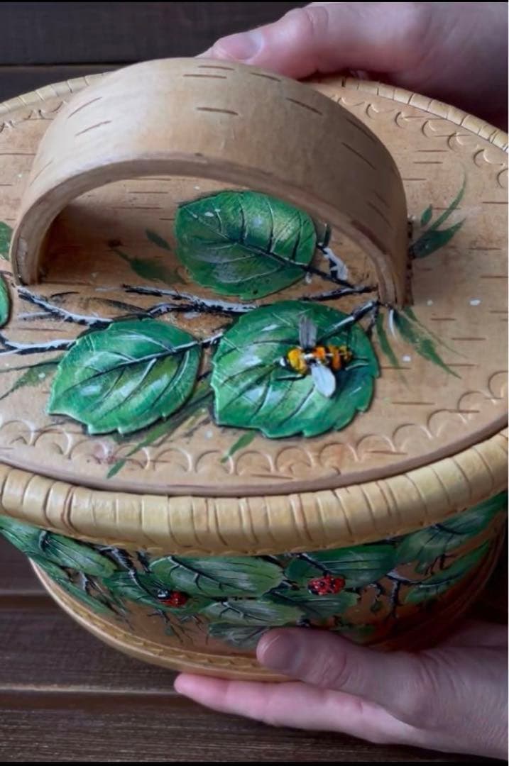 ロシア雑貨☆白樺 ベレスタ収納ボックスA ハンドペイントbox マトリョーシカ