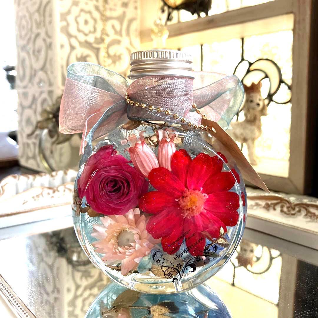 ◆ハーバリウム　221 真っ赤なジニアと美しいバラ*.:。✿*゜¨゜