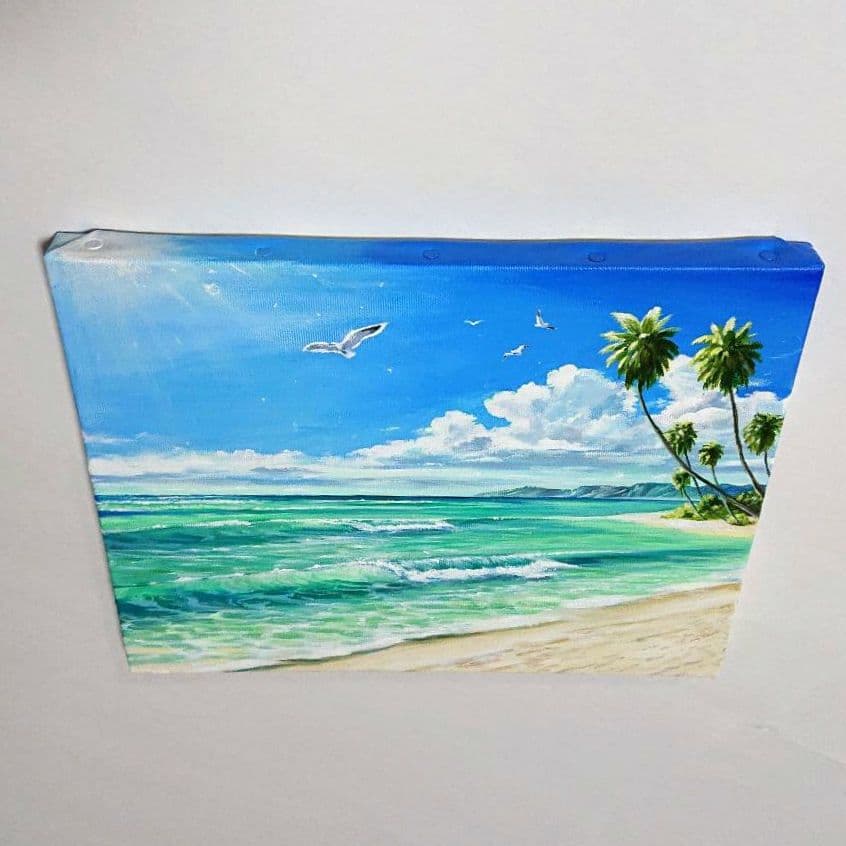 【エメラルドグリーンの海】アクリル画 F3 風景画 絵画