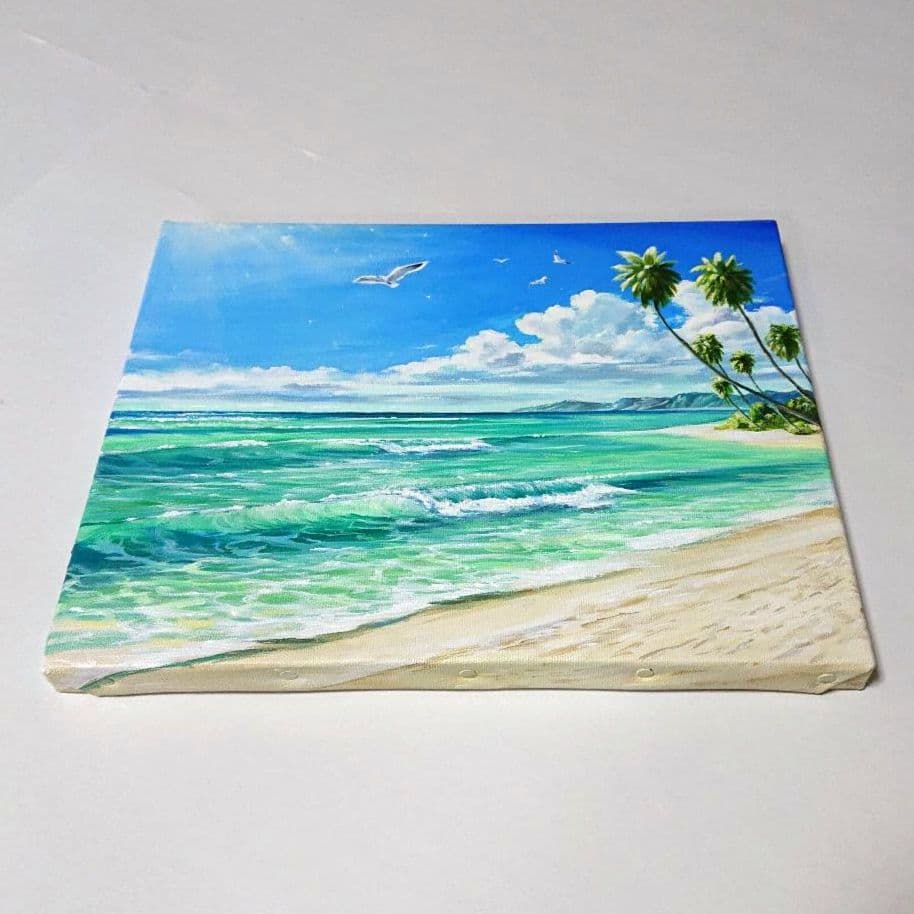 【エメラルドグリーンの海】アクリル画 F3 風景画 絵画