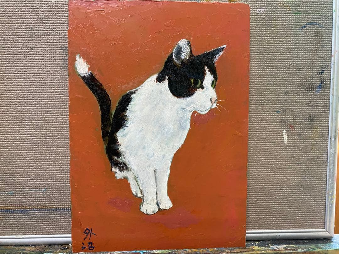 はちわれ猫の油絵