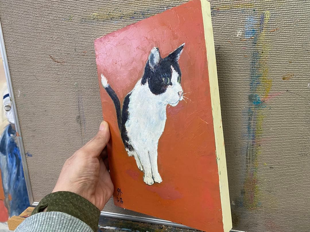 はちわれ猫の油絵