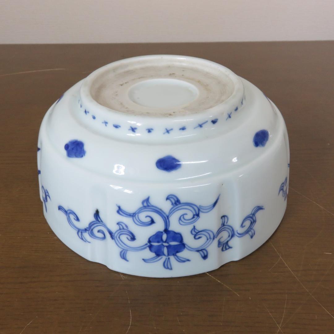 鉢 丼 微塵唐草 厚手 蛇の目 江戸 明治 ススキ 鶴