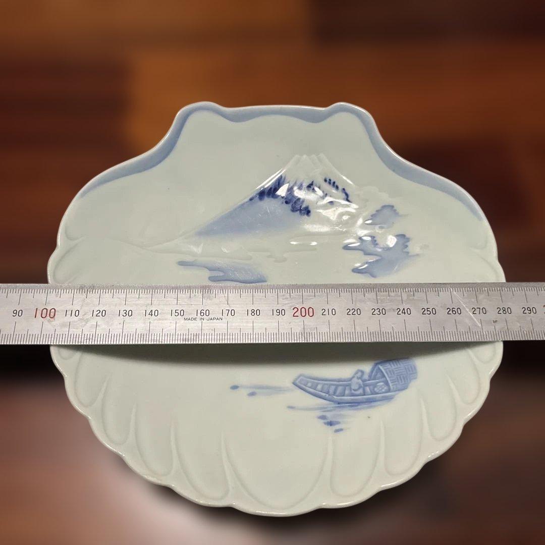 富士山と舟の貝殻型皿、オキュパイドジャパン時代
