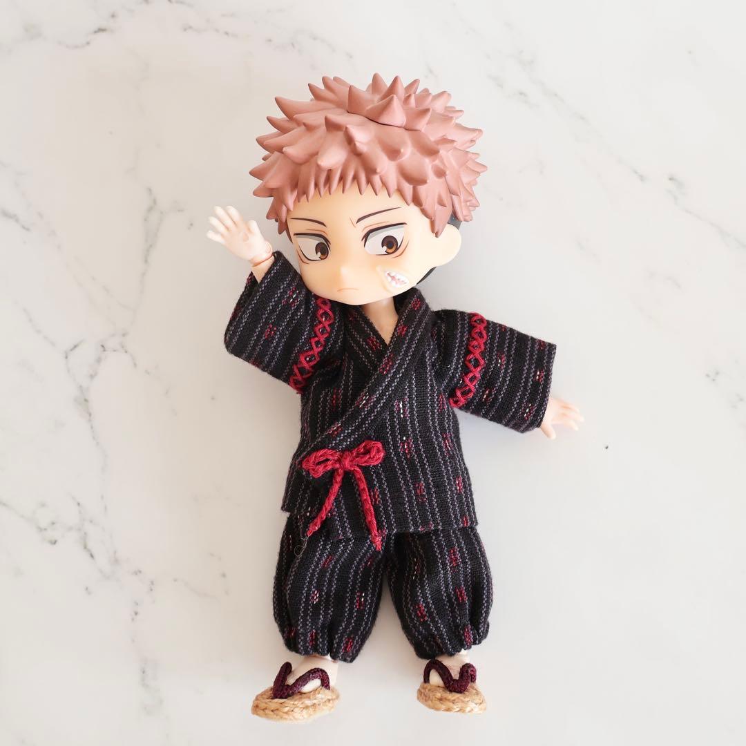 うされん　オビツ11サイズ　作務衣上下セット＋半ズボン2着　黒赤と紺青