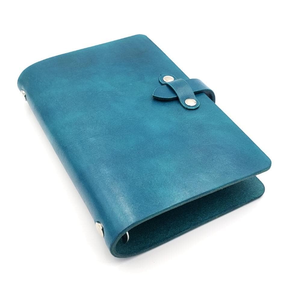 シンプル システム手帳 バイブルサイズ ヌメ革 手染め ターコイズブルー