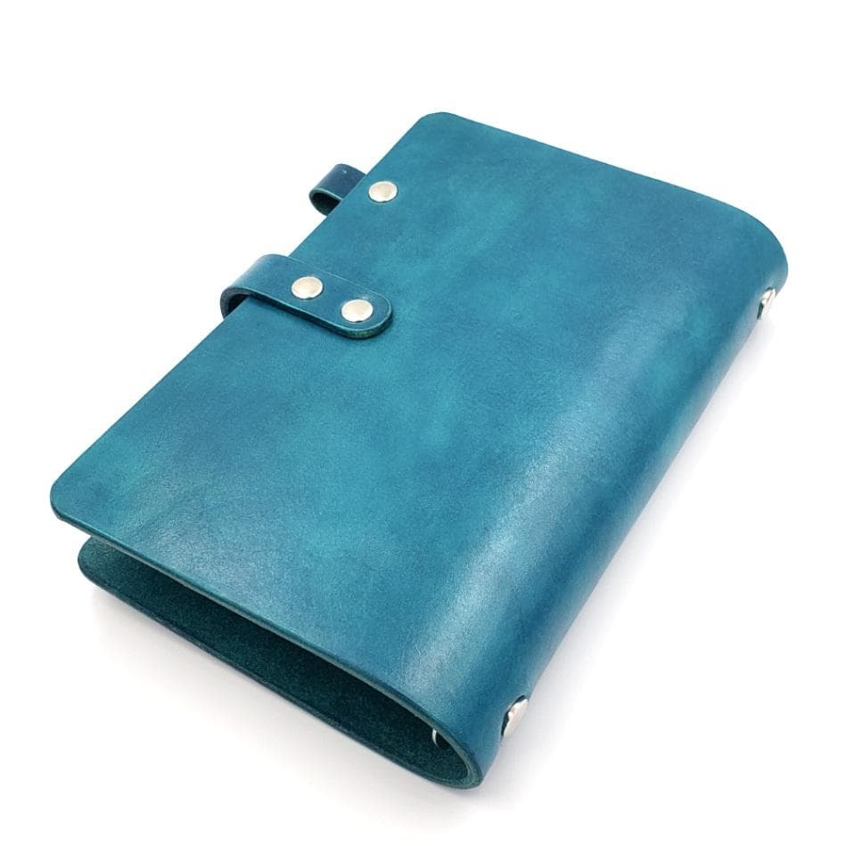 シンプル システム手帳 バイブルサイズ ヌメ革 手染め ターコイズブルー