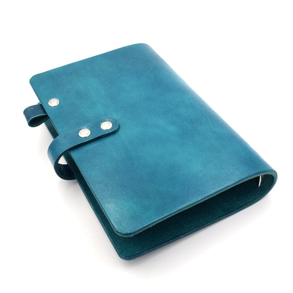 シンプル システム手帳 バイブルサイズ ヌメ革 手染め ターコイズブルー