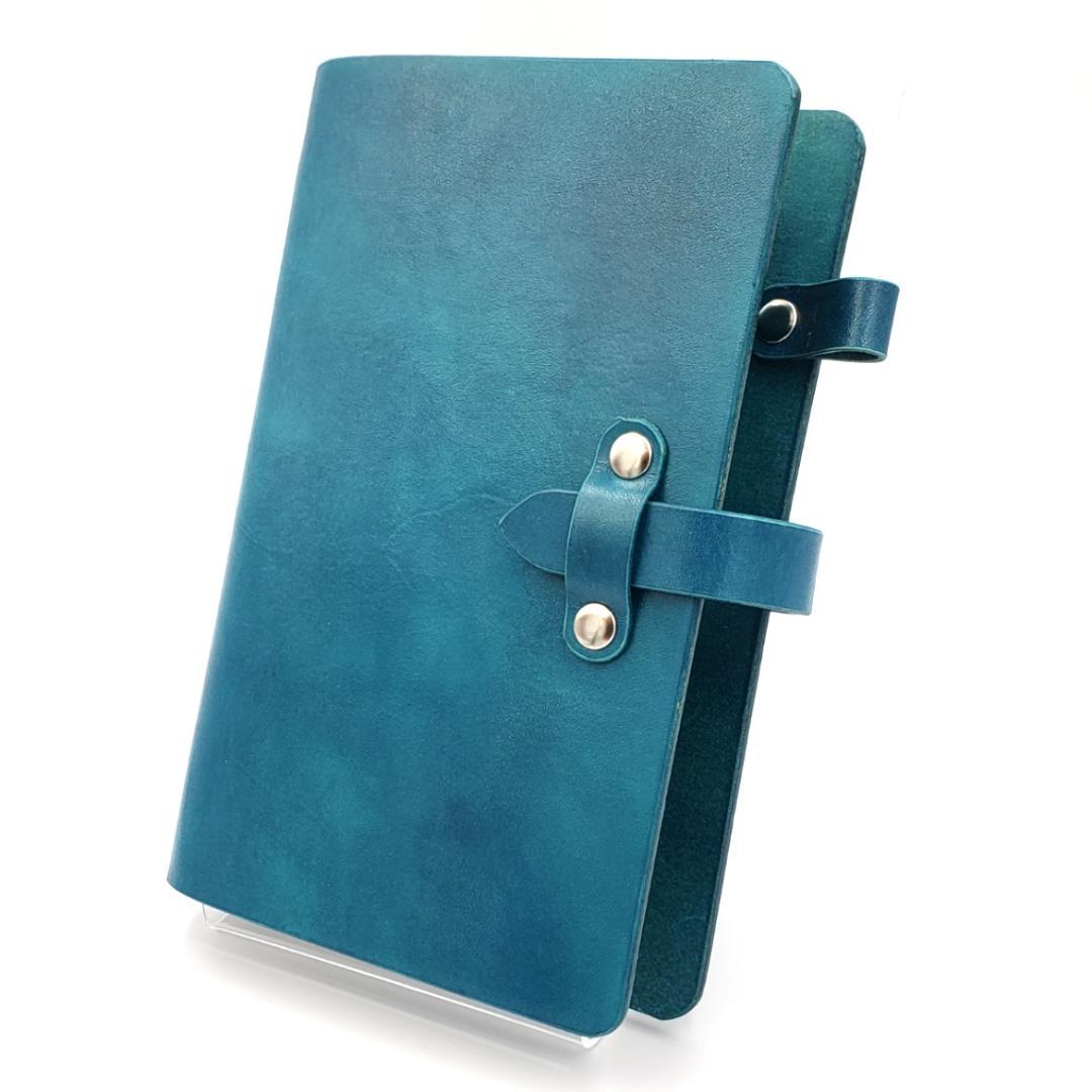 シンプル システム手帳 バイブルサイズ ヌメ革 手染め ターコイズブルー