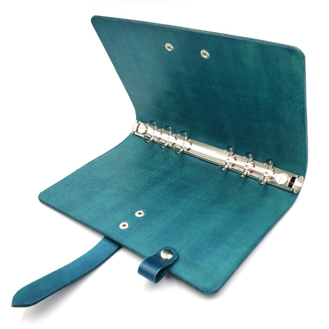 シンプル システム手帳 バイブルサイズ ヌメ革 手染め ターコイズブルー