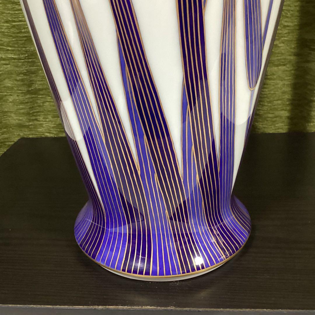 深川製磁　染錦花菖蒲絵　明治型13号花生　元箱付き