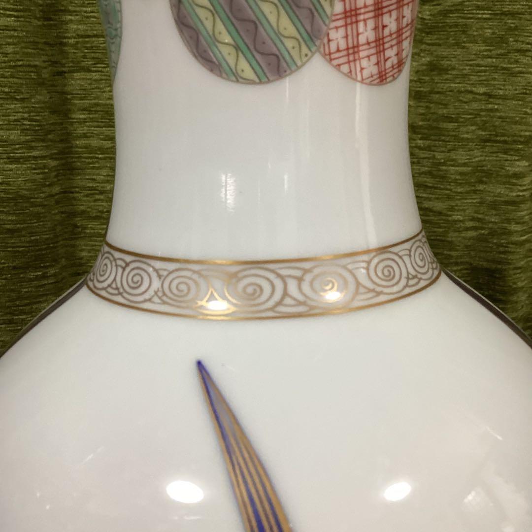 深川製磁　染錦花菖蒲絵　明治型13号花生　元箱付き