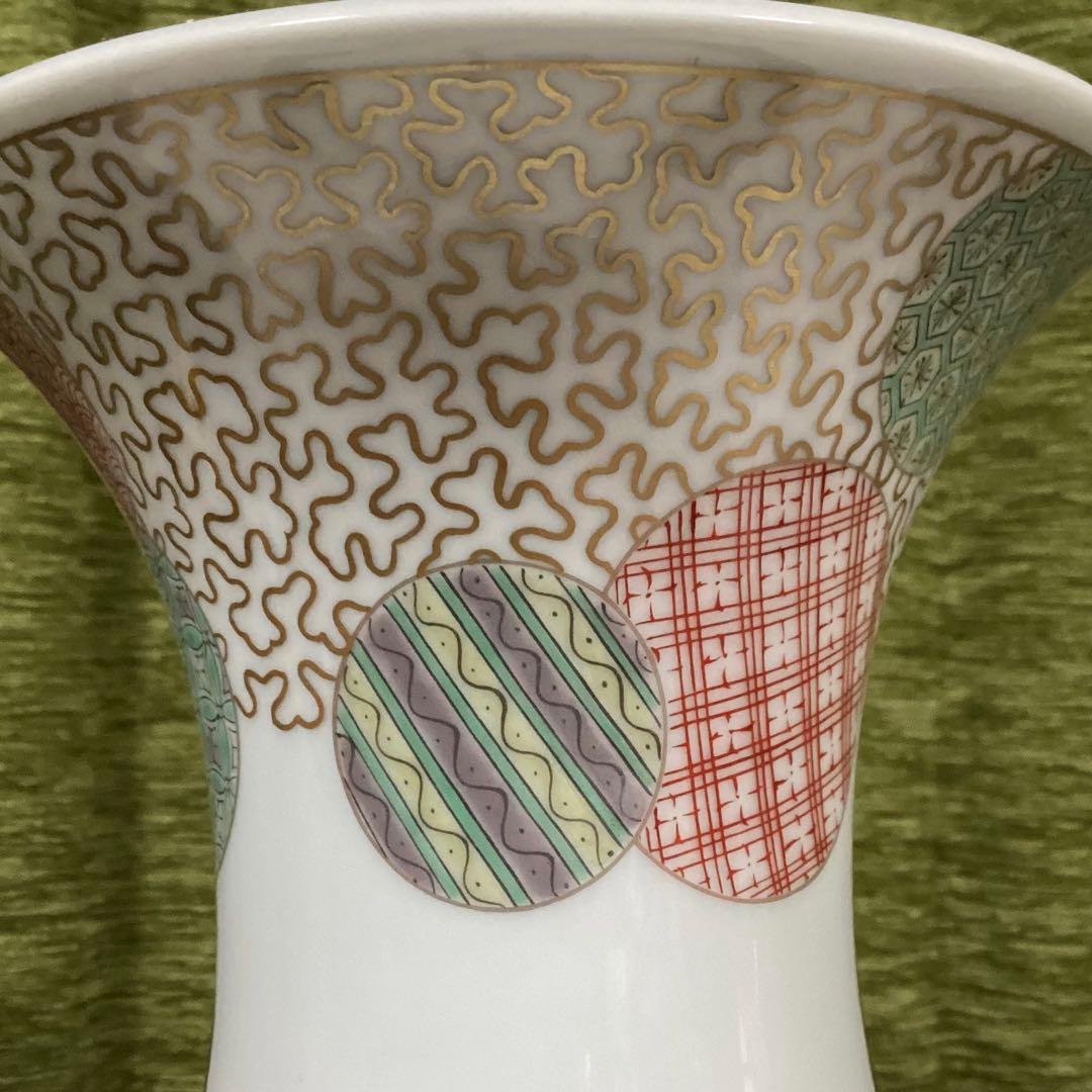 深川製磁　染錦花菖蒲絵　明治型13号花生　元箱付き