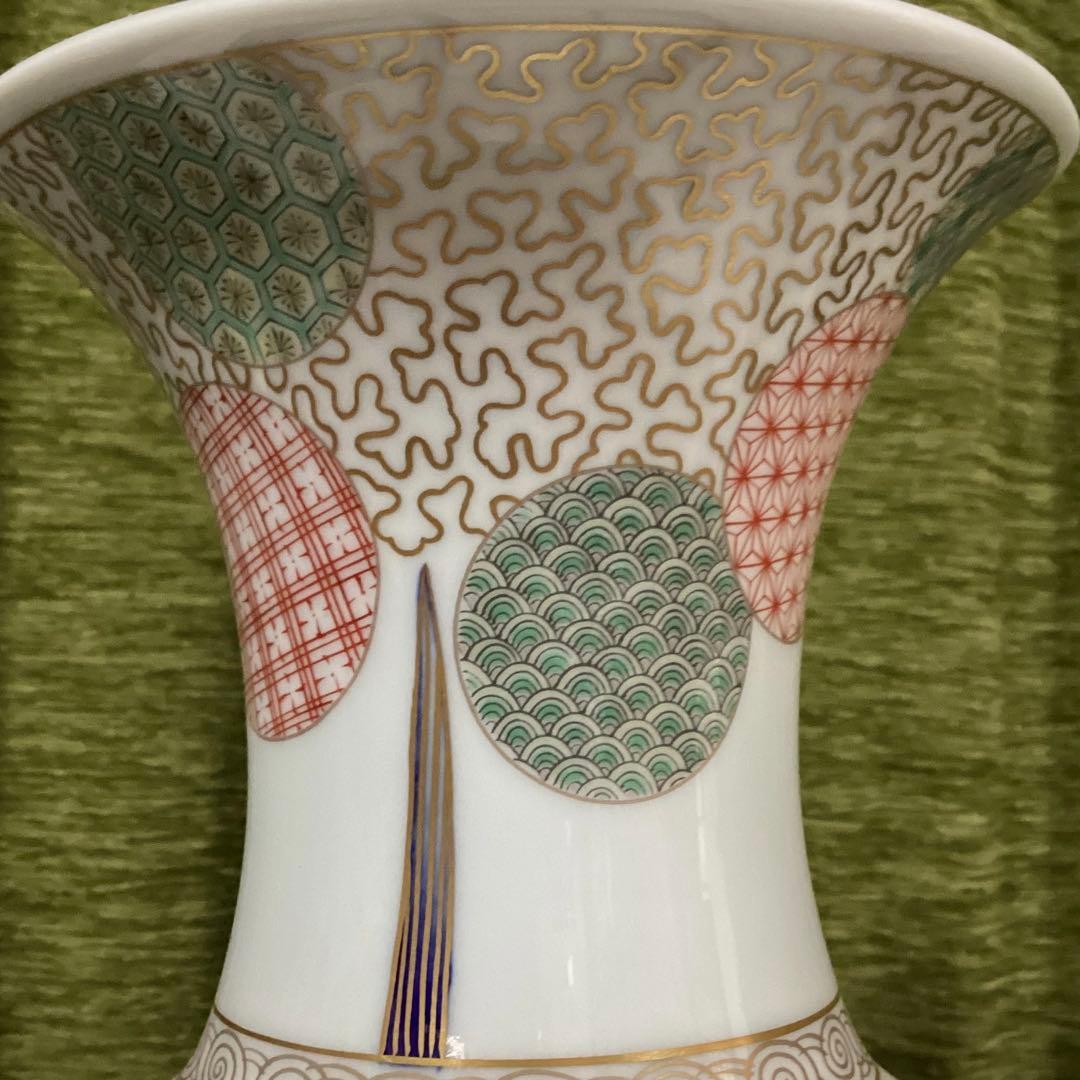 深川製磁　染錦花菖蒲絵　明治型13号花生　元箱付き