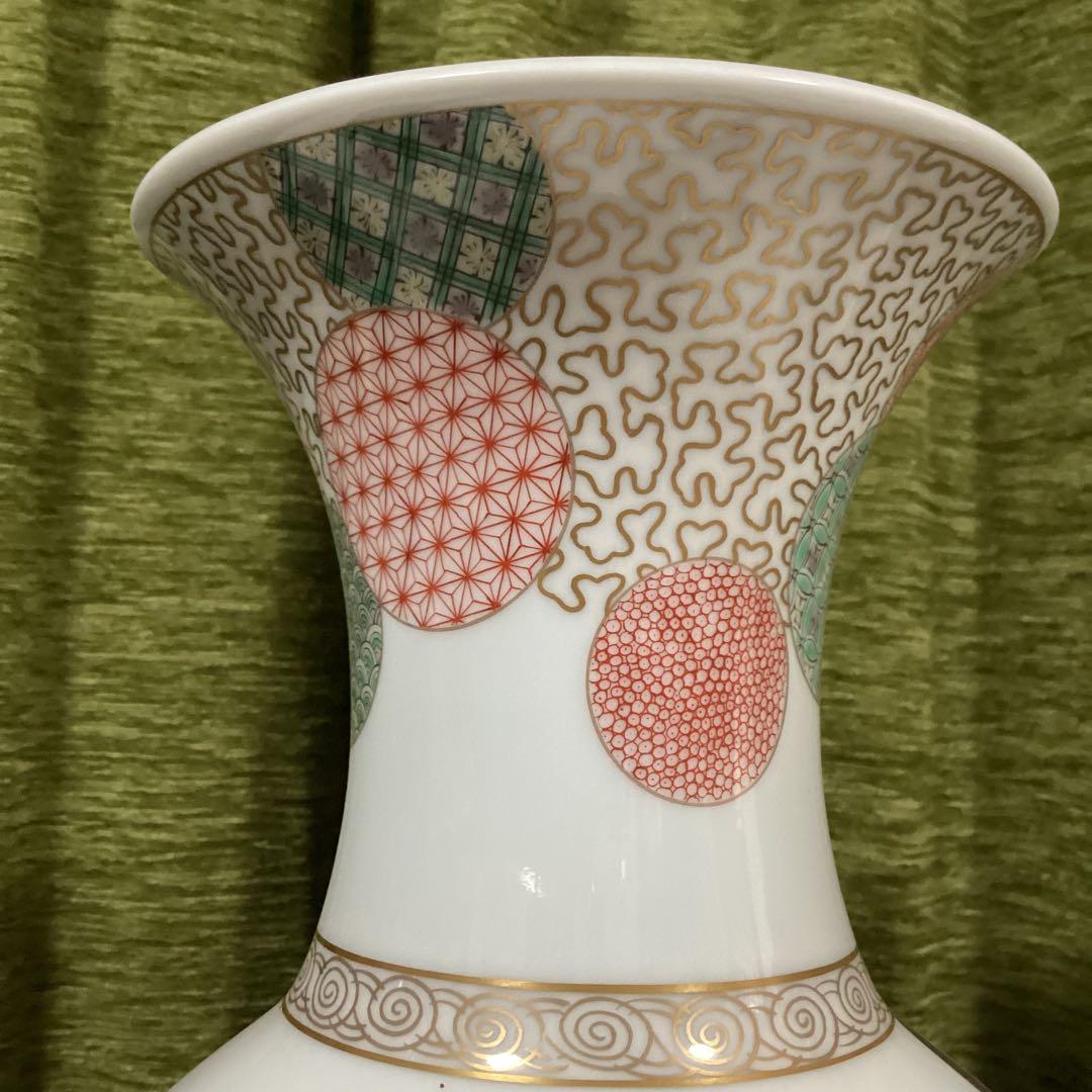 深川製磁　染錦花菖蒲絵　明治型13号花生　元箱付き