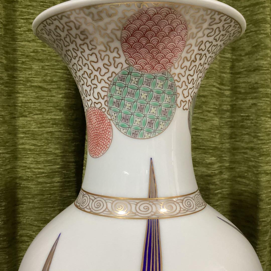 深川製磁　染錦花菖蒲絵　明治型13号花生　元箱付き