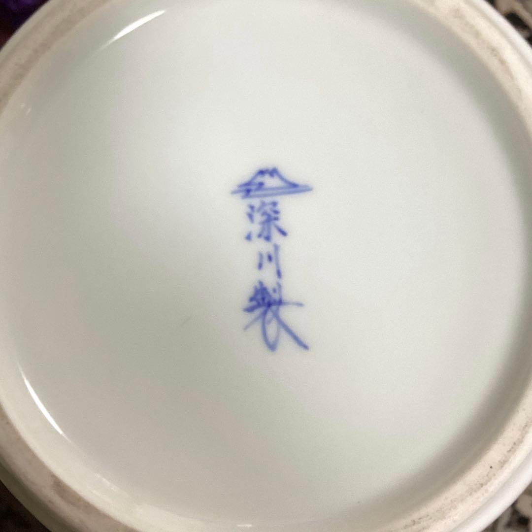 深川製磁　染錦花菖蒲絵　明治型13号花生　元箱付き