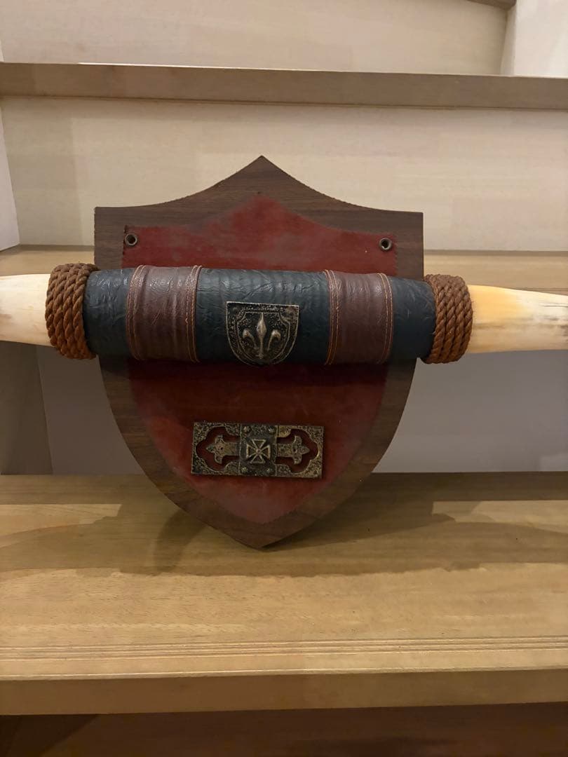 ヴィンテージ テキサスロングホーン 壁掛け オブジェ 80cm 水牛 角 紋章