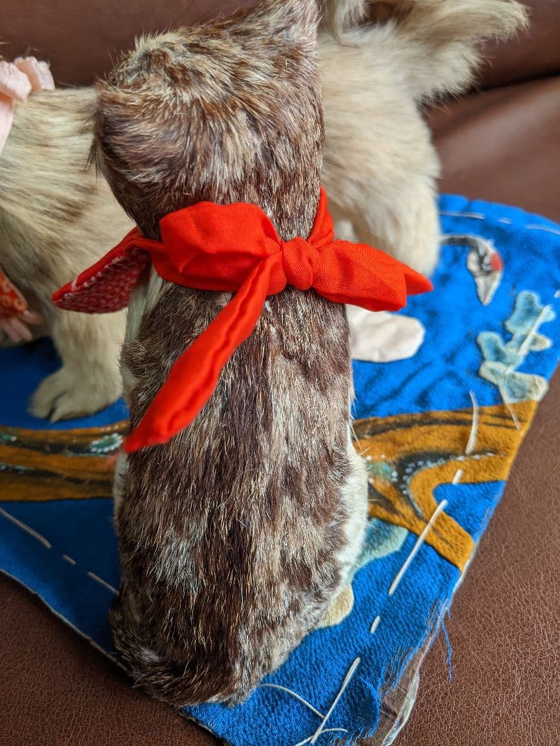 アンティーク・骨董　古い毛植え人形　朕・猫セット　検)市松人形・雛人形