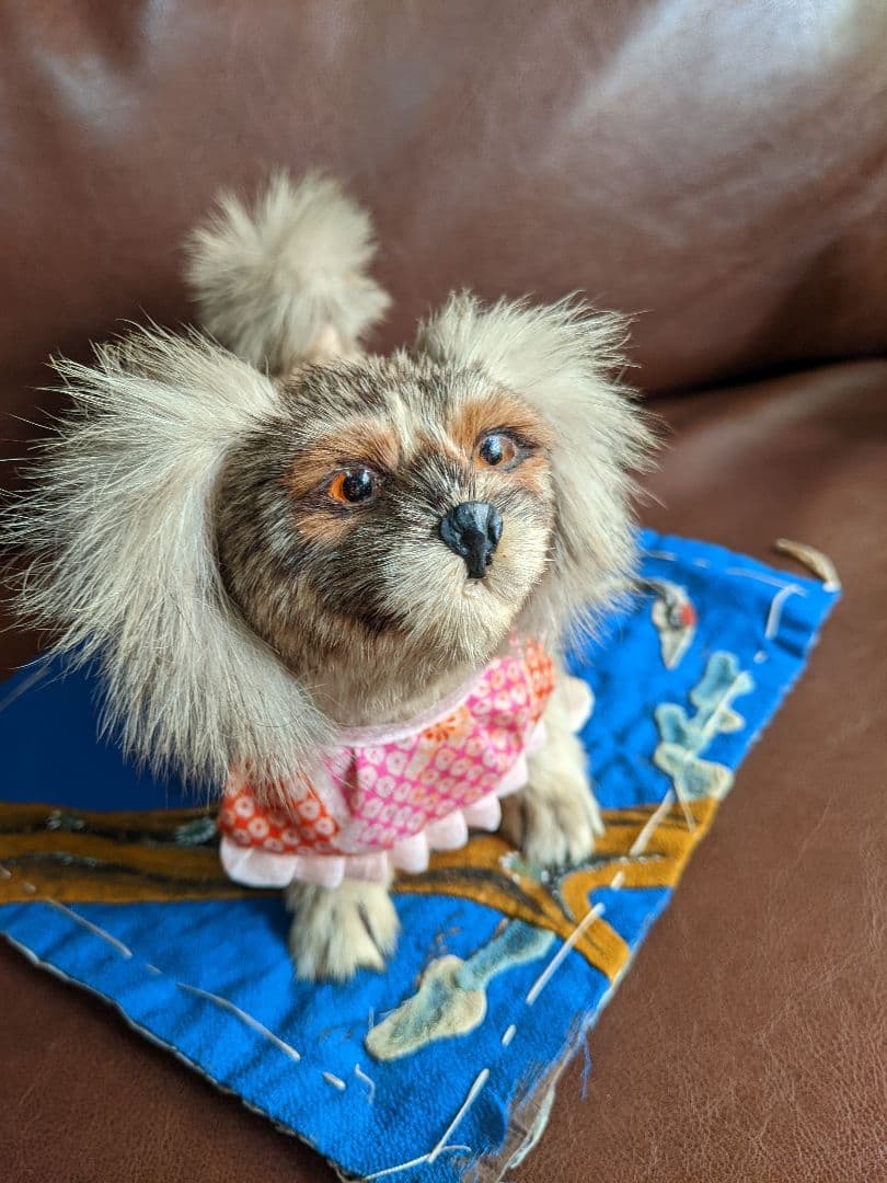 アンティーク・骨董　古い毛植え人形　朕・猫セット　検)市松人形・雛人形