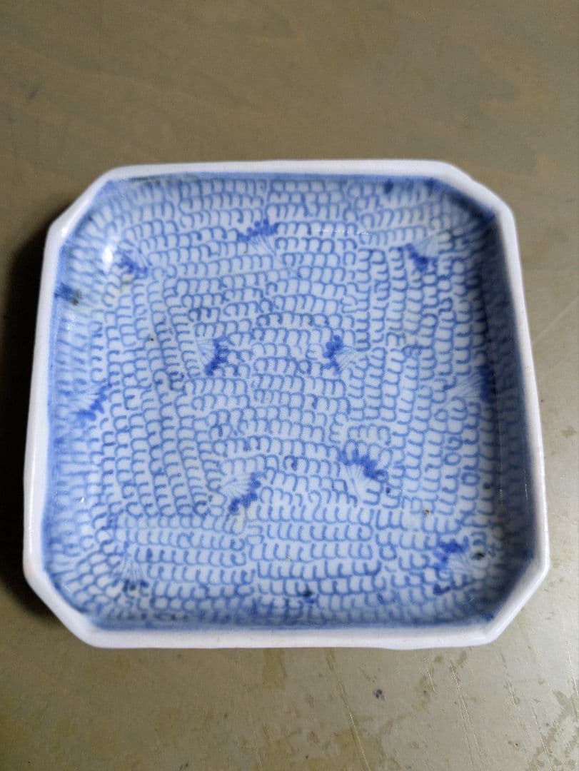 古伊万里染め付け微塵唐草図　 角豆皿　５枚　成化年製