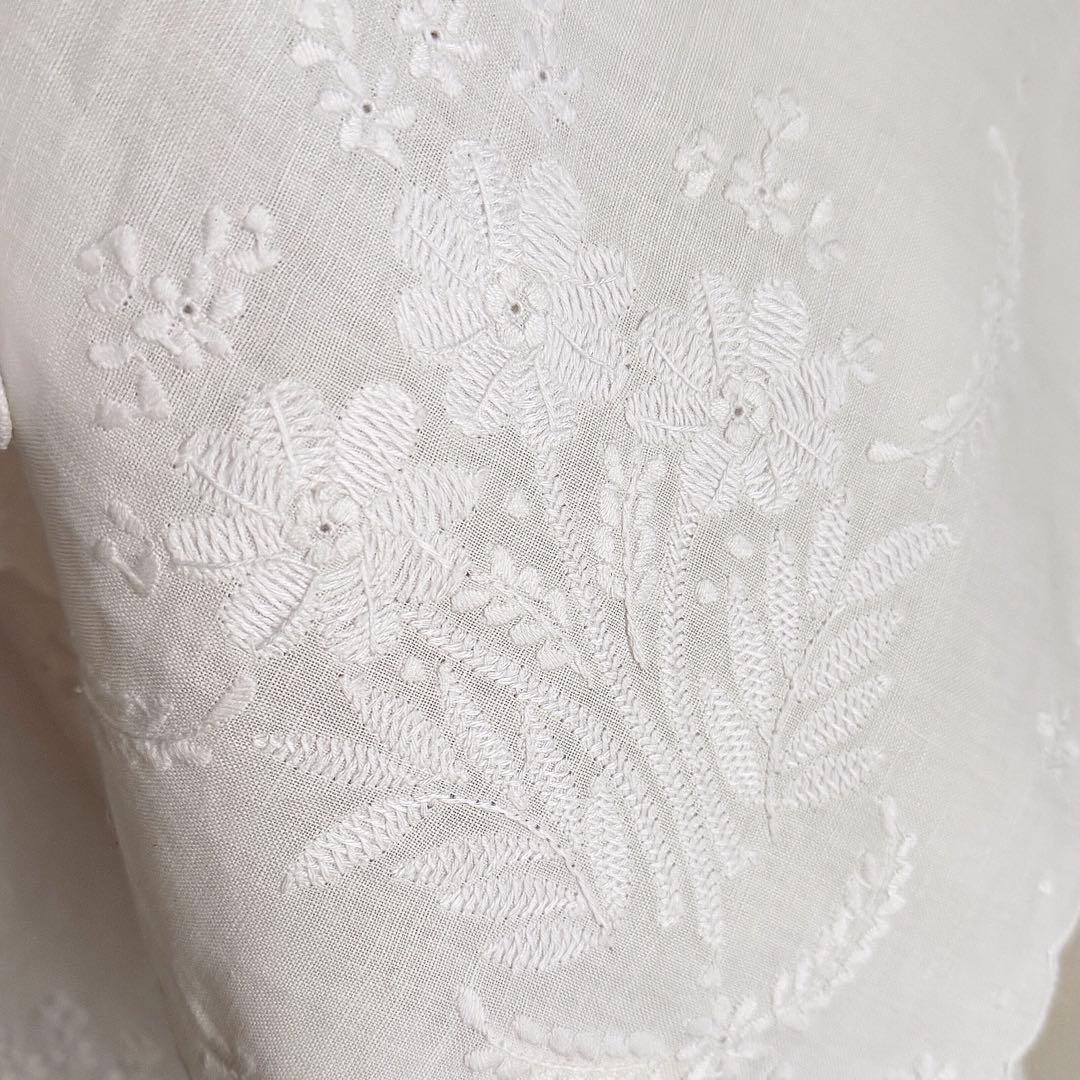 ヴィンテージ リネン テーブルクロス 白糸刺繍 カットワーク シャドーワーク