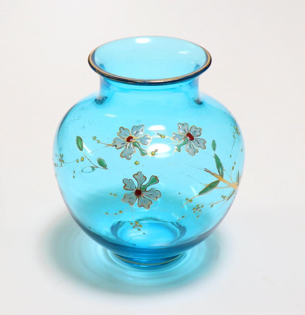 オールド・バカラ 19世紀 幻の蒼金彩 ジャポニスム 金彩エナメル装飾 壺 花瓶