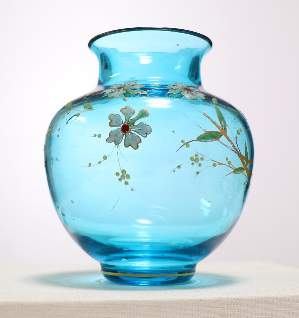 オールド・バカラ 19世紀 幻の蒼金彩 ジャポニスム 金彩エナメル装飾 壺 花瓶