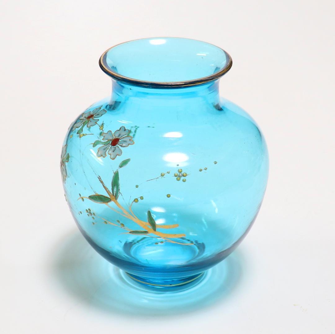 オールド・バカラ 19世紀 幻の蒼金彩 ジャポニスム 金彩エナメル装飾 壺 花瓶