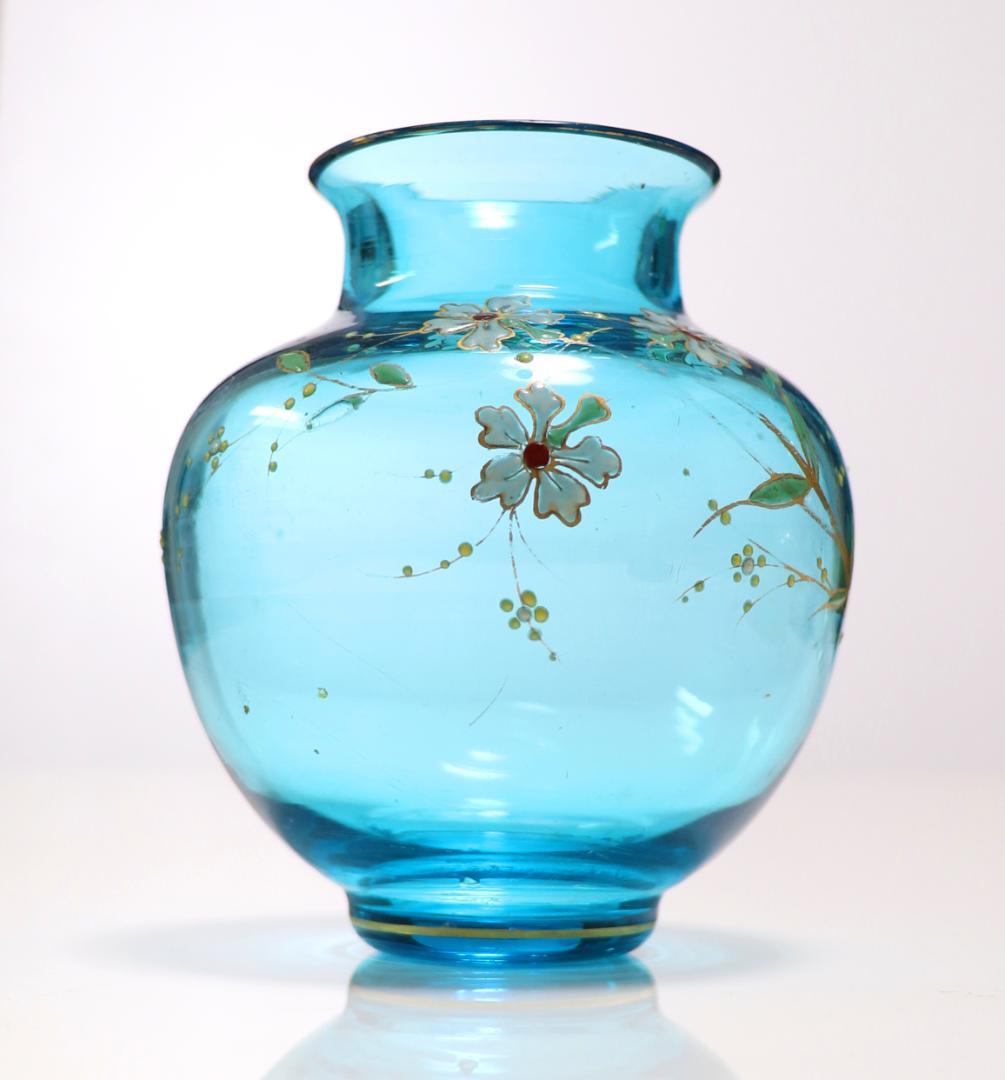 オールド・バカラ 19世紀 幻の蒼金彩 ジャポニスム 金彩エナメル装飾 壺 花瓶